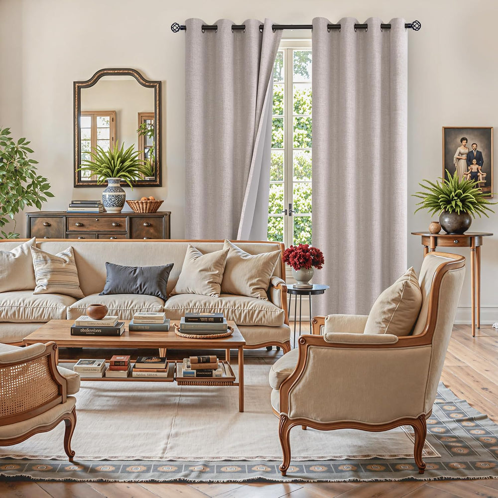 YoungsTex Beige Linen Blackout Curtains 72 Inches Long for Bedroom 2 Panels