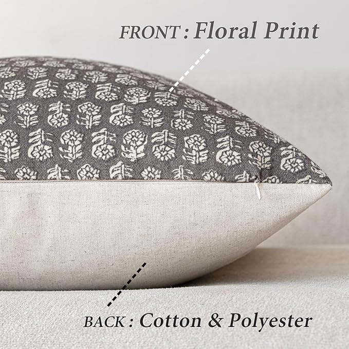 Foindtower Set of 2 Decorative Vintage Floral Print Throw Pillow Covers Neutral - Image 2