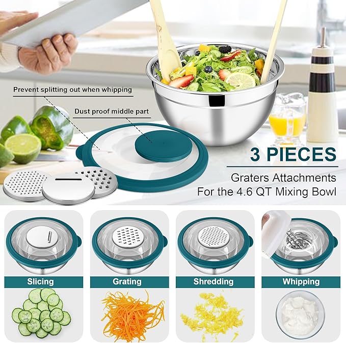 E-far Mixing Bowls Set of 5, Stainless Steel Salad Mixing Bowl - Image 3