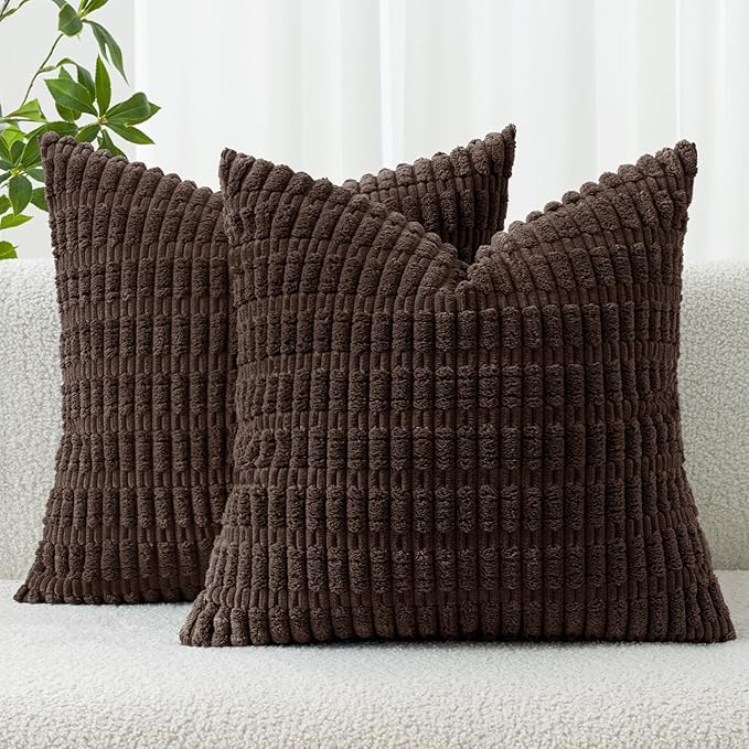 MIULEE Pack of 2 Corduroy Decorative Throw Pillow Covers 16x16 Inch Soft Boho by MIULEE