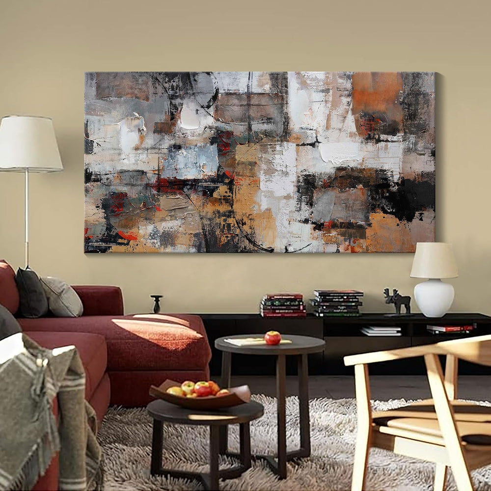 Pogusmavi Abstract Canvas Wall Art, Modern Minimalist Painting, Brown Room De...