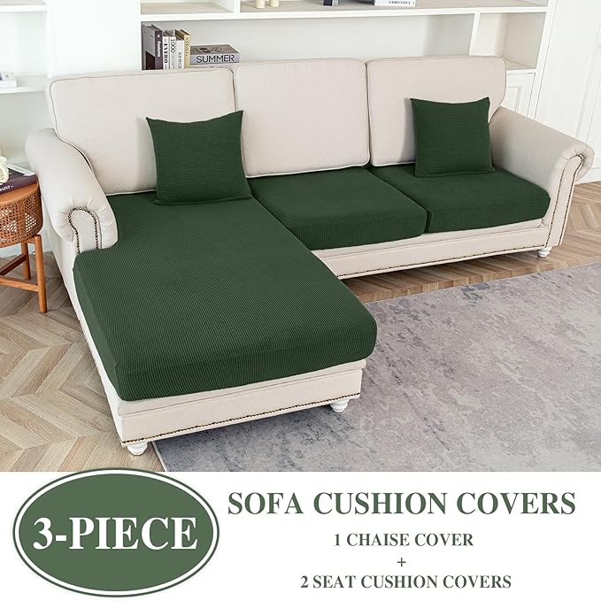 Couch Cushion Covers for Sectional Sofa L Shape Washable Separate Seat Chaise - Image 2