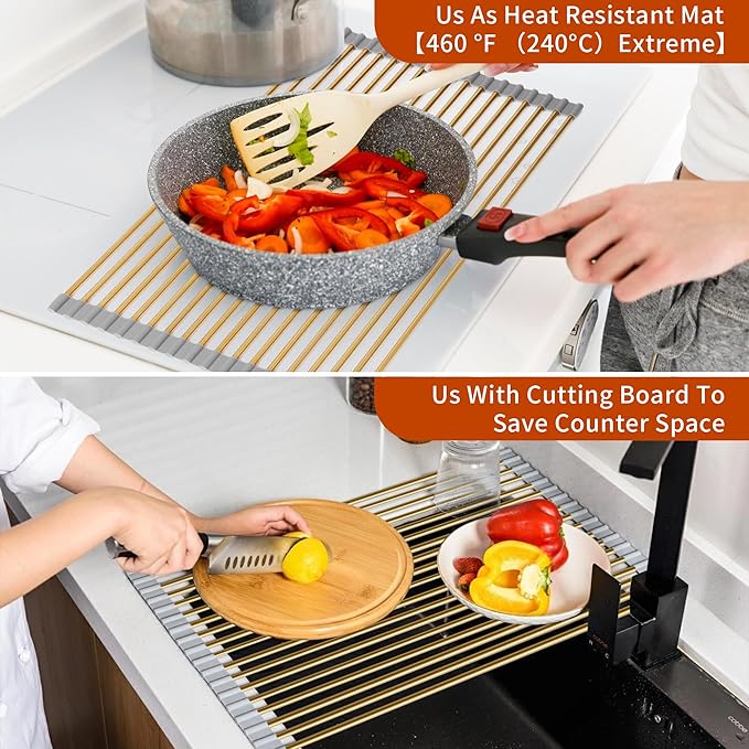 Golden Roll-UP Dish Drying Rack-Large Stainless Steel Dish Drainer Over The Sink - Image 4