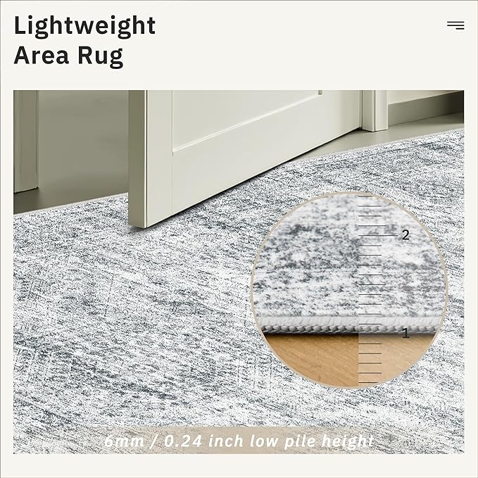 Soalmost 9x9 Grey Round Rug 9ft Living Room Circle Rug Vintage Round Area Rug - Image 6