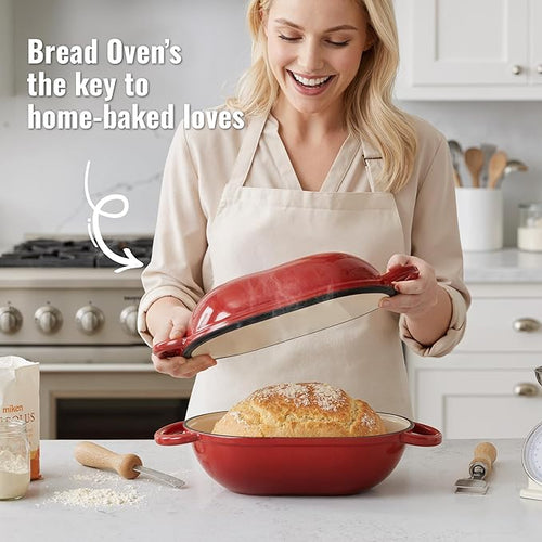 2 QT Oval Dutch Oven for Bread Baking, Enamelled Cast Iron Bread Oven for - Image 2