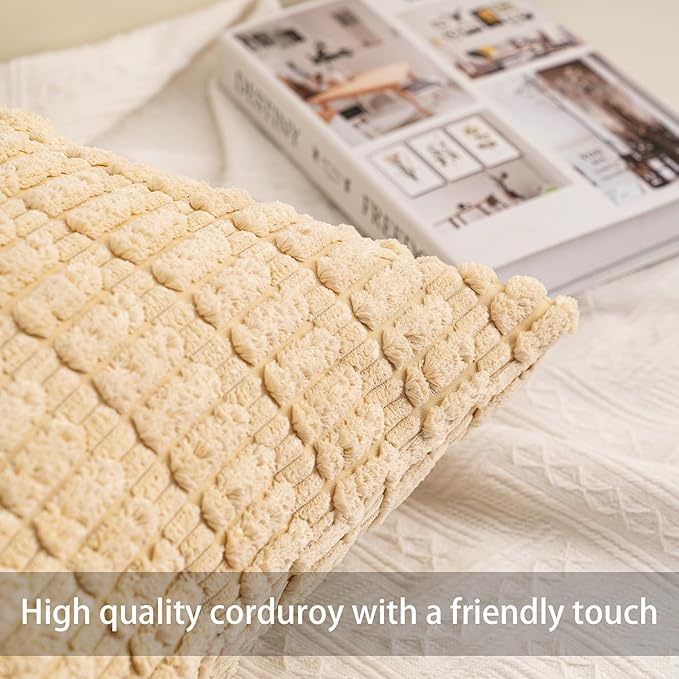 Pack of 2 Corduroy Decorative Throw Pillow Covers 20x20 InchSoft Boho Striped - Image 3
