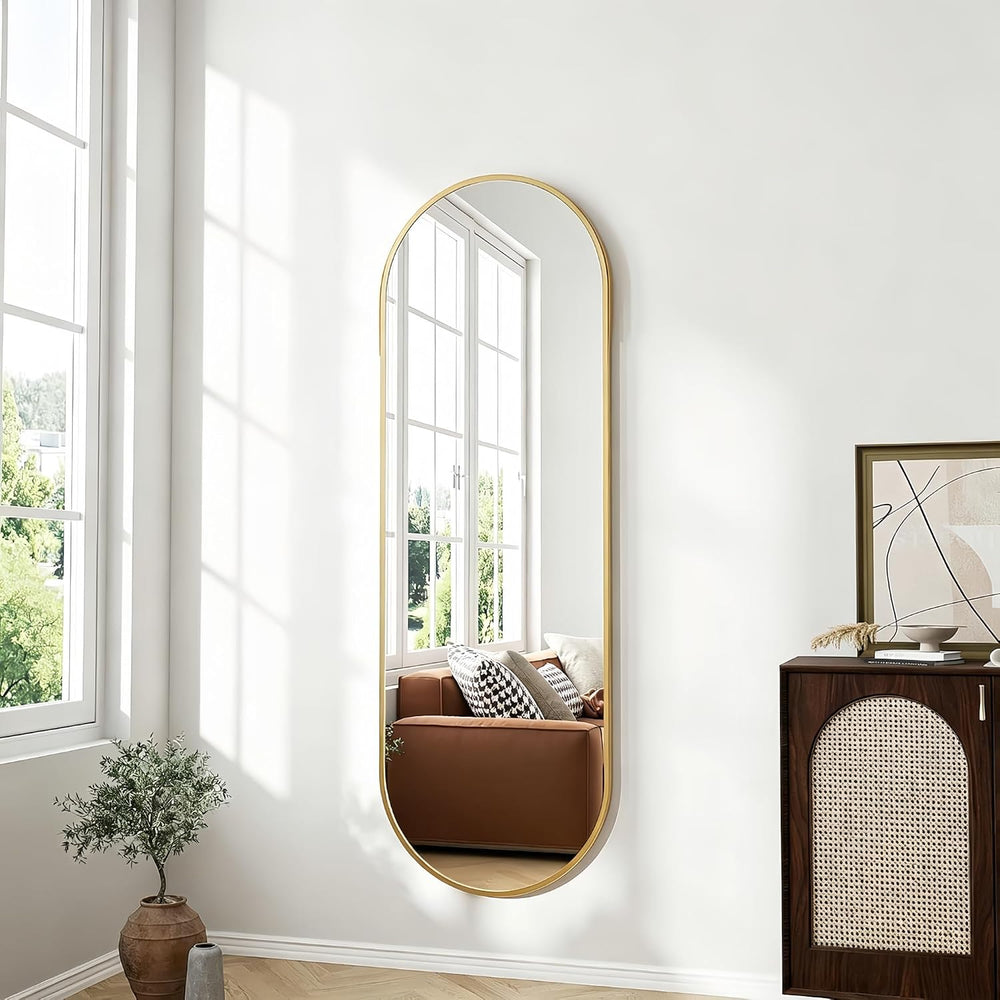 Dewfig 48"x16" Full Length Mirror, Oval Wall Mirror, Leather Strap,...