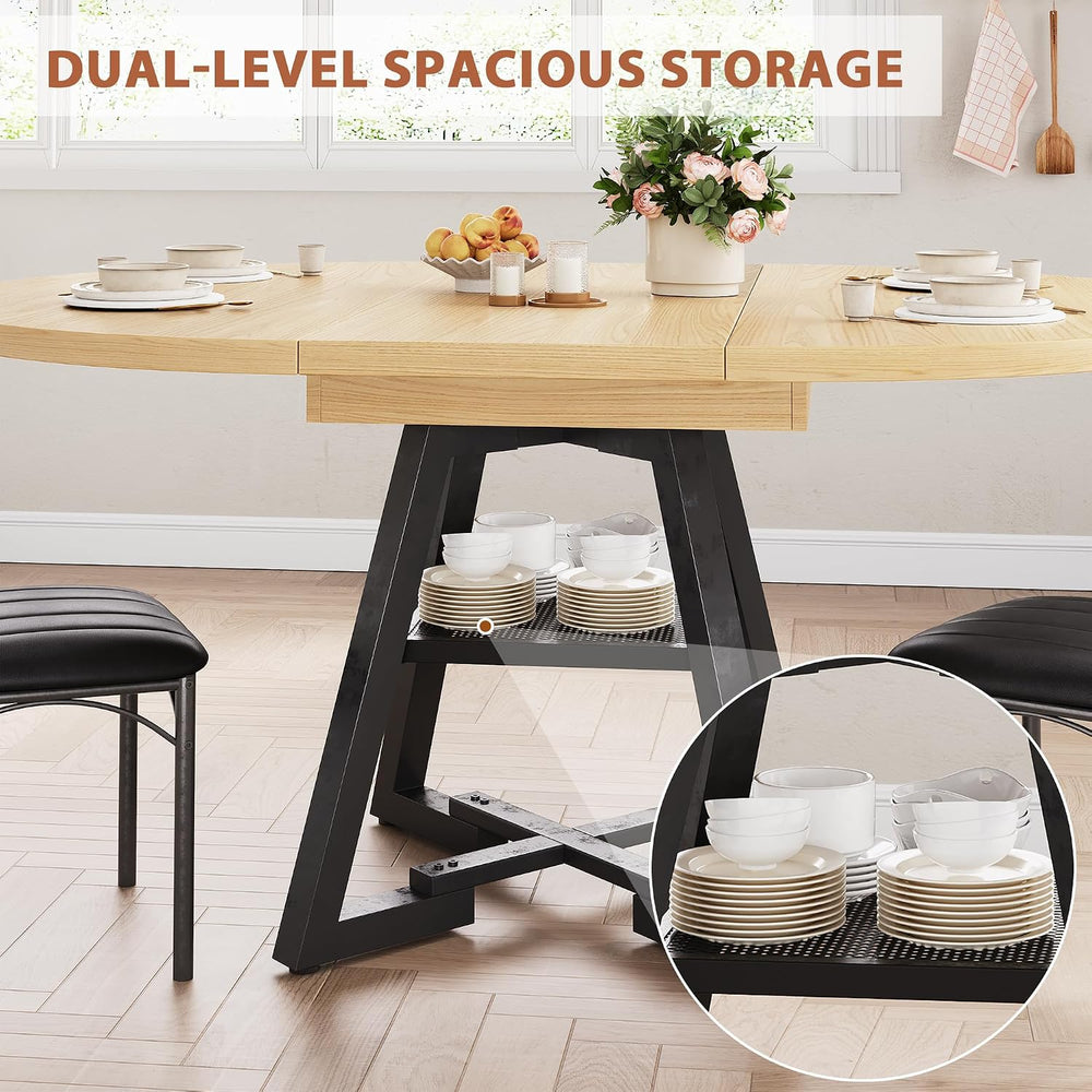 Extendable Round Dining Table for 4-8, Round to Oval Dining Table with Open S...