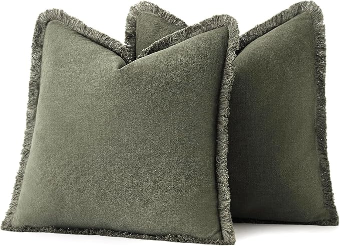 MIULEE Decorative Throw Pillow Covers Neutral Linen Fringe Throw Pillows Set of - Image 6