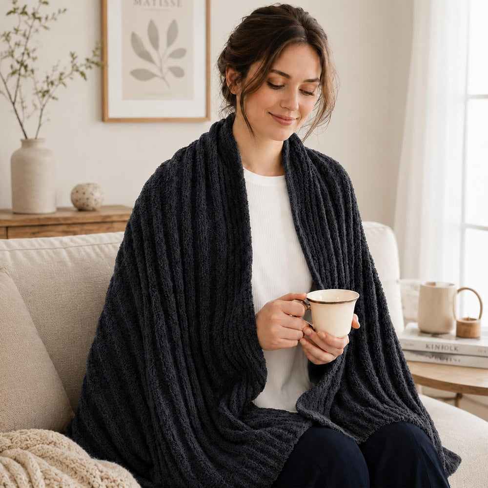 Battilo Black Throw Blanket for Couch, Soft Chenille Throw Blanket, 50"x...