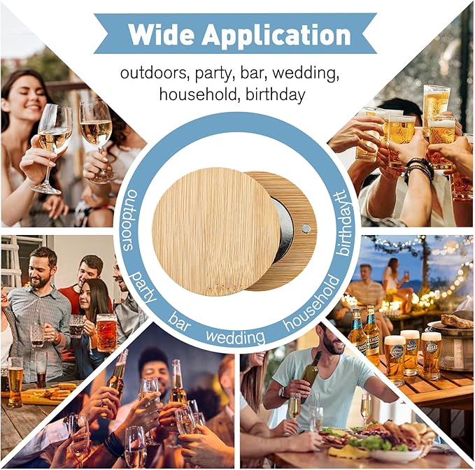 24 Pcs Magnetic Bottle Opener 2.5In DIY Bamboo Round Shape Beer Openers Wooden - Image 6
