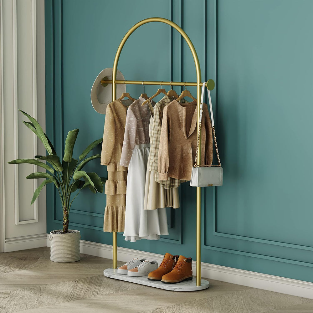 HKaikzo Gold Clothing Rack with Real Marble Base – 67" Freestanding Garm...
