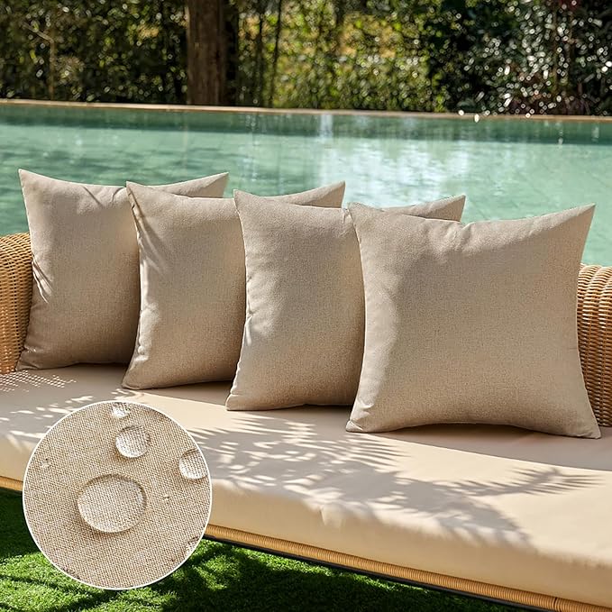 MIULEE Pack of 4 Decorative Outdoor Throw Pillow Covers Linen Waterproof Pillow by MIULEE