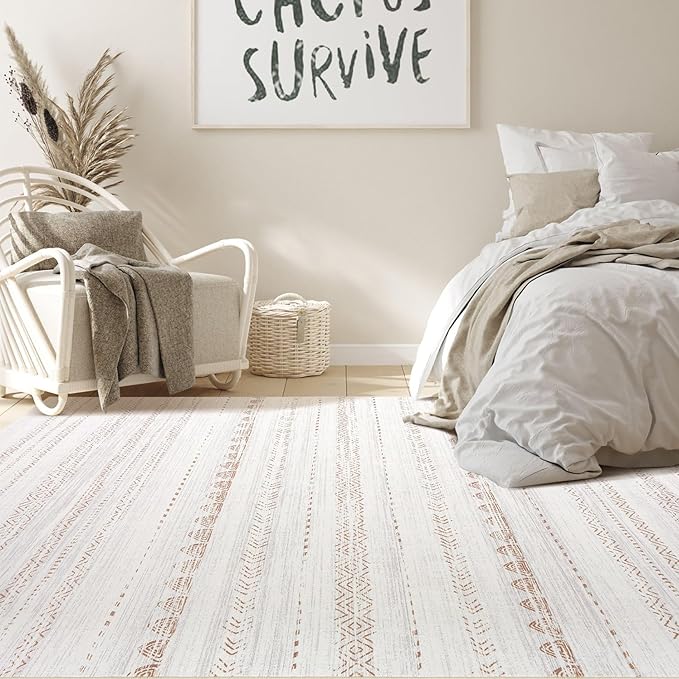 Nakagishi 5x8 Area Rug Living Room: Washable Boho Large Neutral Soft Farmhouse - Image 6