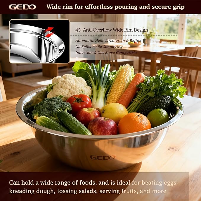 GEDO Stainless Steel 3pcs, Nesting Design, Professional Kitchen Bowls - Image 8