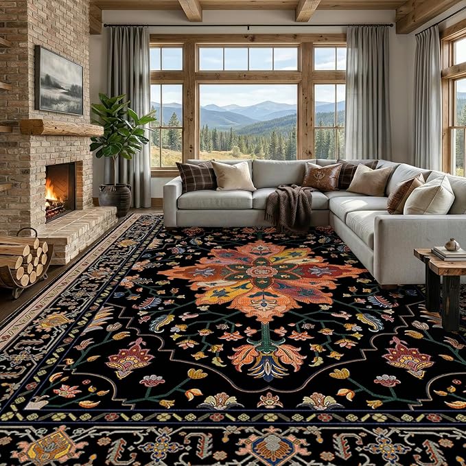 RELEANY Area Rugs 9'x12' Washable Non-Slip, Floral Vintage Distress Print - Image 4