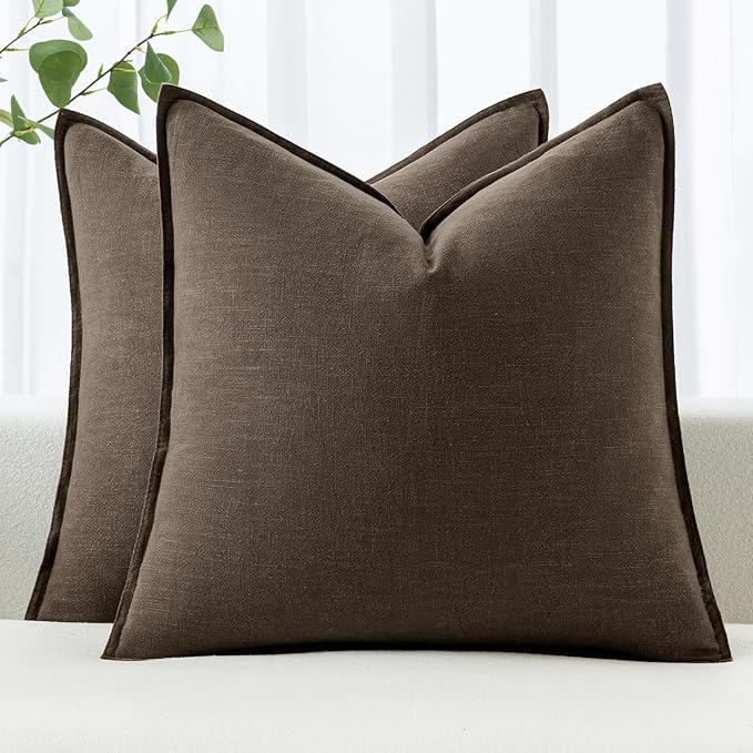 MIULEE Decorative Linen Euro Sham Pillow Covers 24x24 Dark Coffee Chocolate by MIULEE