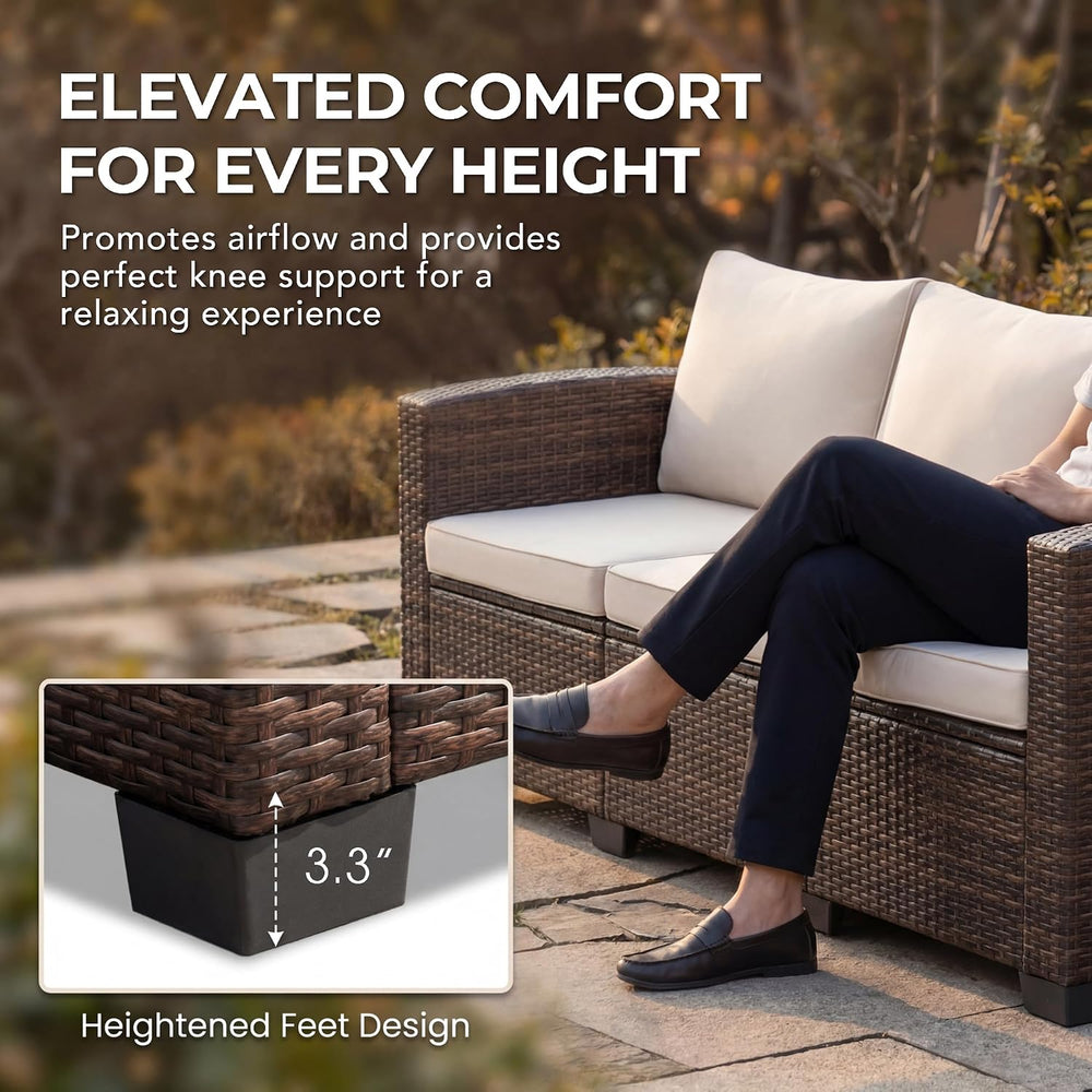 Devoko Patio Sofa,Wicker Outdoor Couch 3 Seater with Anti-Slip Cushions &...