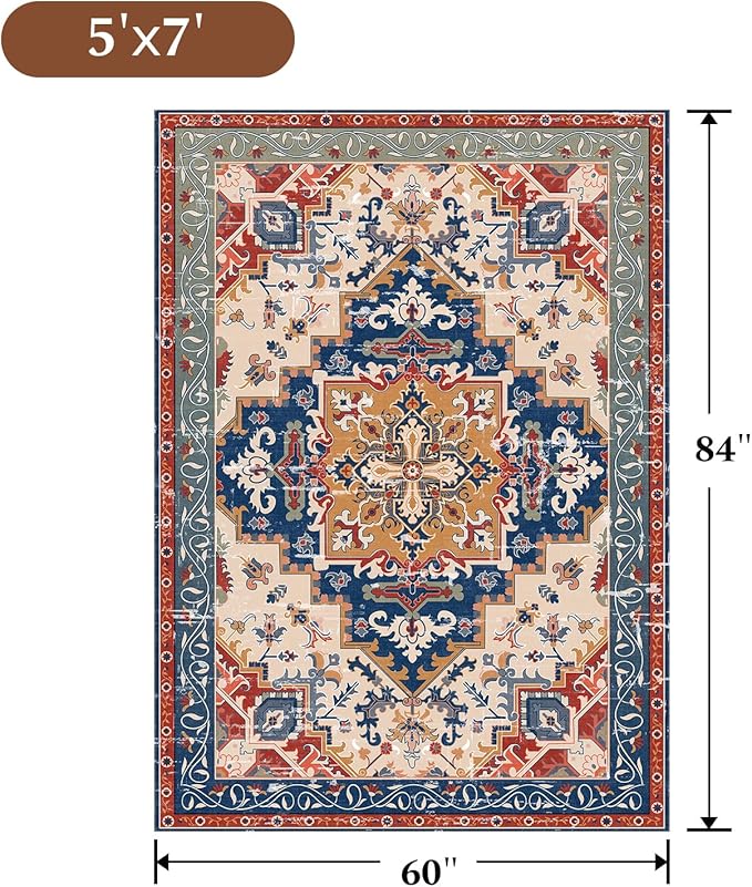 Rugflix 5x7 Area Rug for Living Room, Machine Washable Area Rugs - Image 2