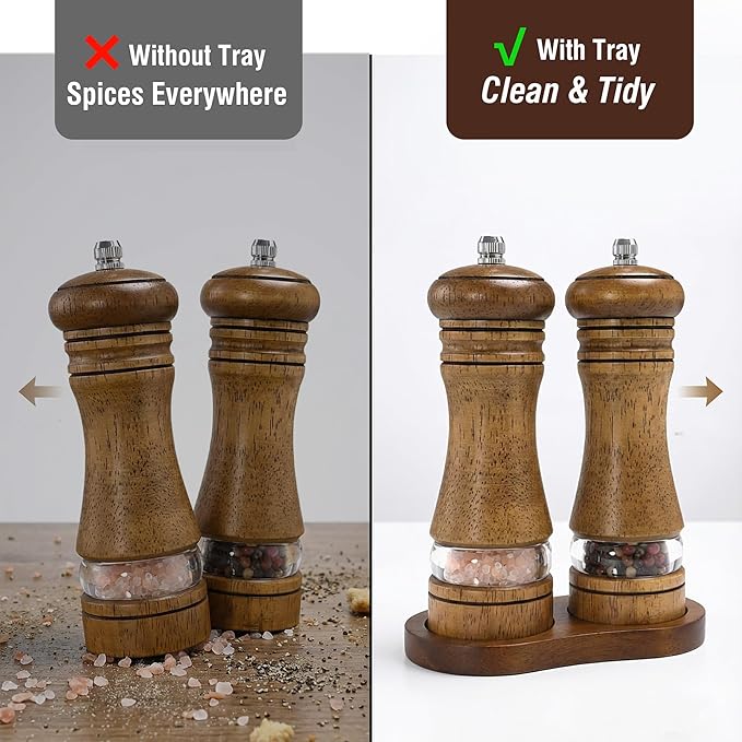 Wooden Salt and Pepper Grinder Set, Premium Oak Wood Salt Grinders Shakers - Image 2