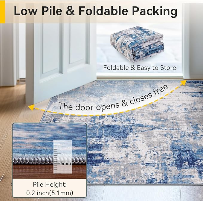 Washable Area Rugs 4ft Non-Slip Modern Abstract Soft - Image 5