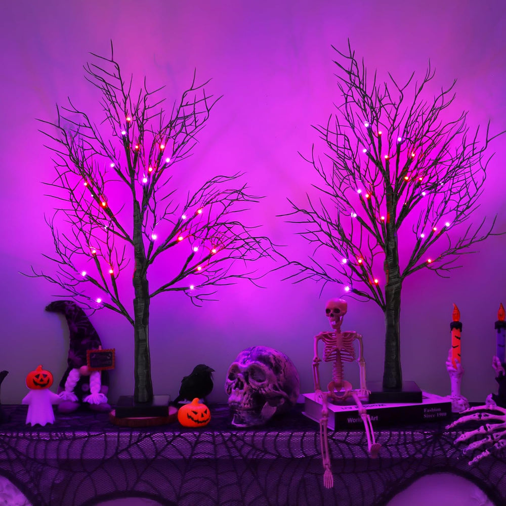 [Timer] 2 Pack Halloween Decorations Indoor, 24 Inch Lighted Black Halloween ...