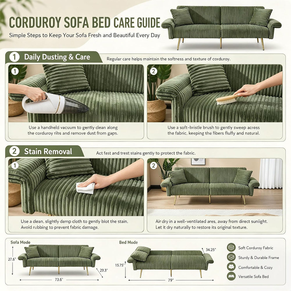 79" Convertible Sleeper Sofa Bed, 2-Seat Futon Couch with 2 Pillows