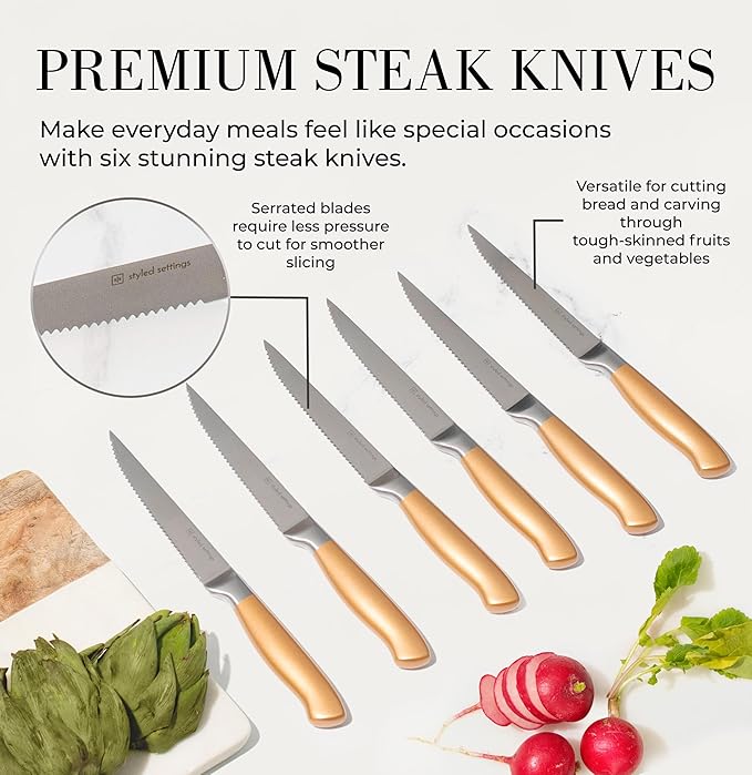 Black and Gold Knife Set for Kitchen