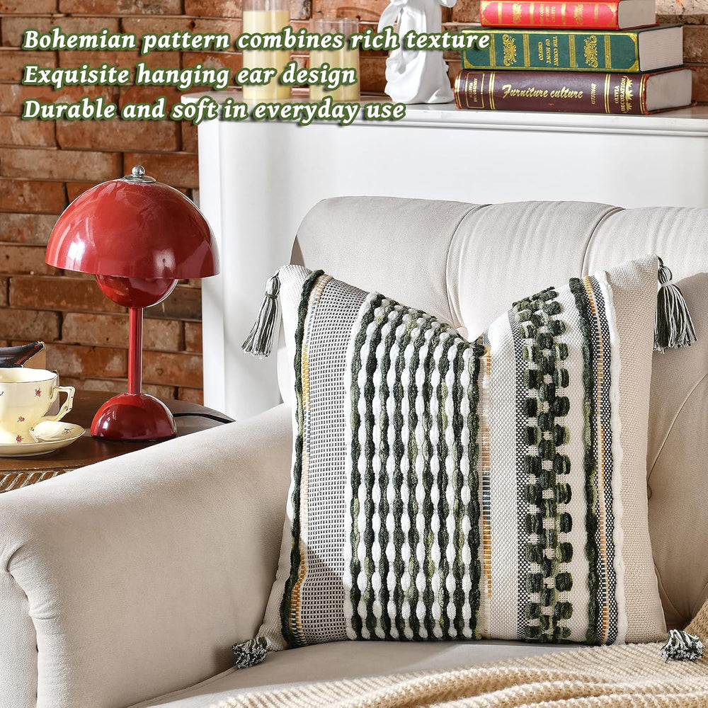 AmHoo Set of 2 Chenille Striped Textured Boho Throw Pillow Covers Aesthetic w...