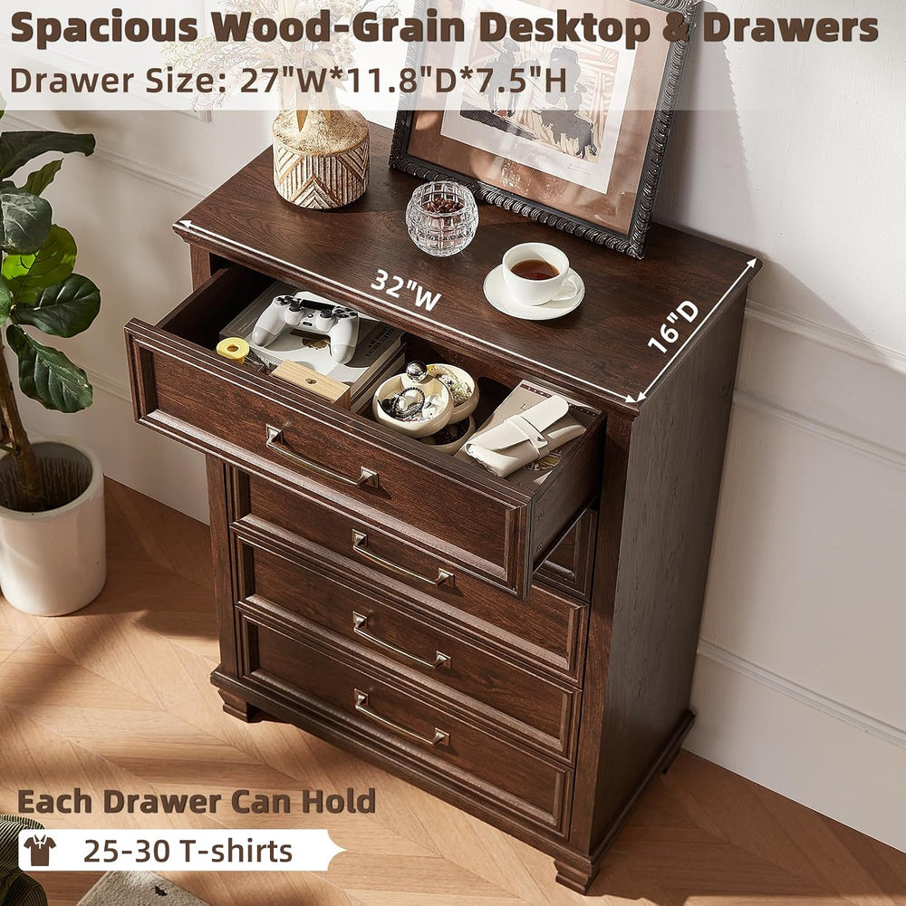 Farmhouse Dresser and Nightstand Sets 3 Piece, Walnut