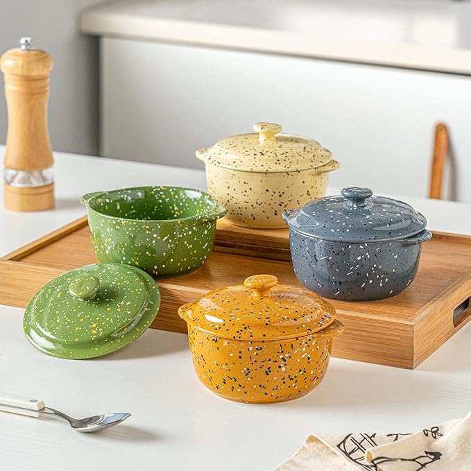 Individual Serving Pot Set of 4-10 Oz Ceramic Mini Cocotte - Image 8