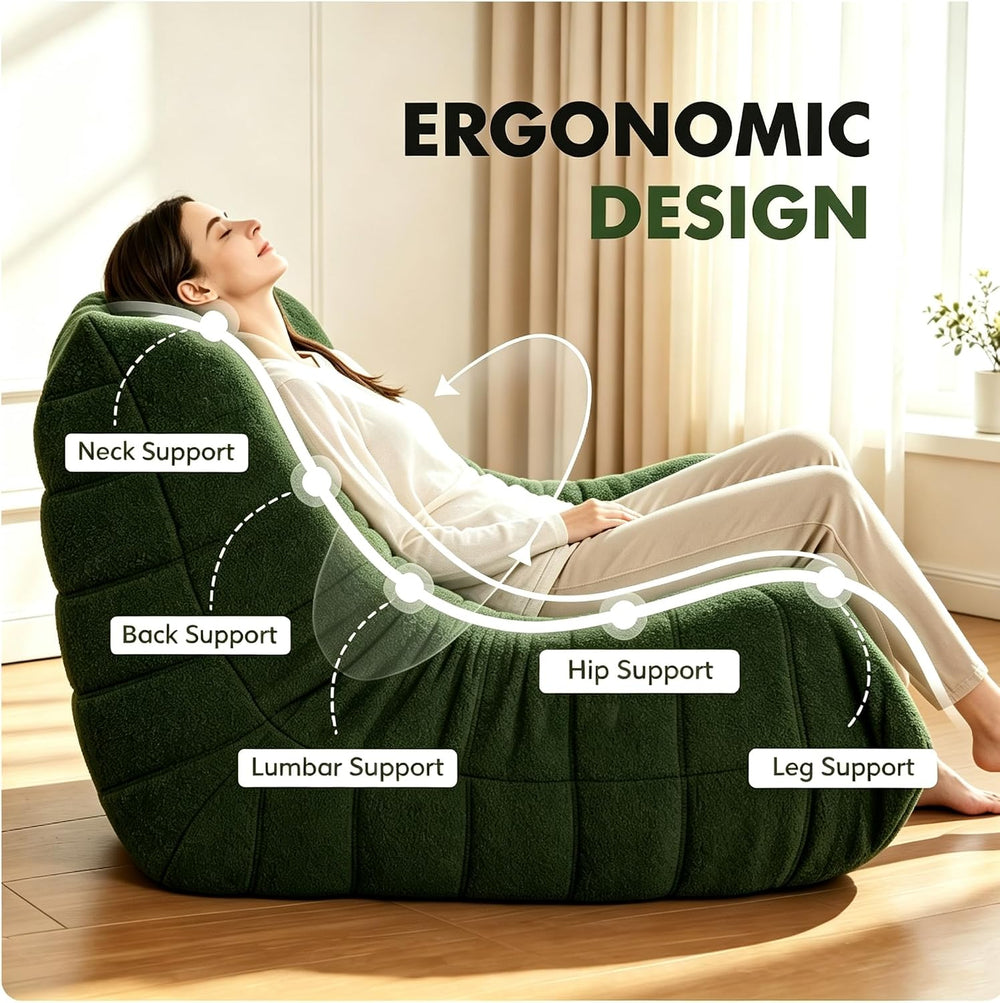 YVDNHP Bean Bag Chair for Adults, L-Shaped Memory Foam Togo Lounger Green