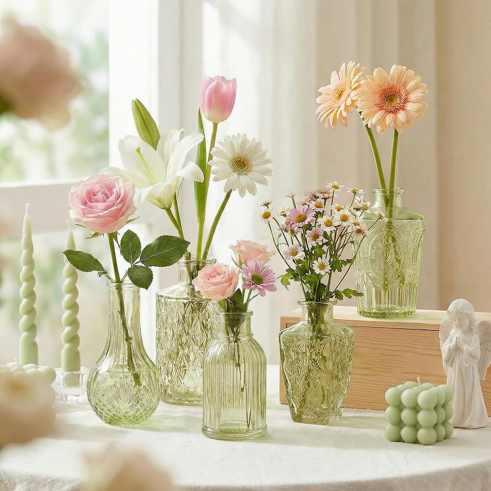 Glass Bud Vases in Bulk Small Mini Green Vase for Flowers 40pc