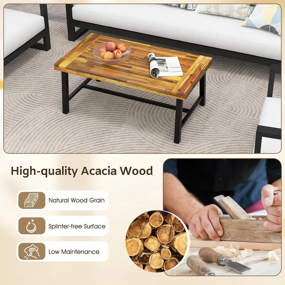 Tangkula Outdoor Acacia Wood Coffee Table, Rectangle Rustic Accent Table with...