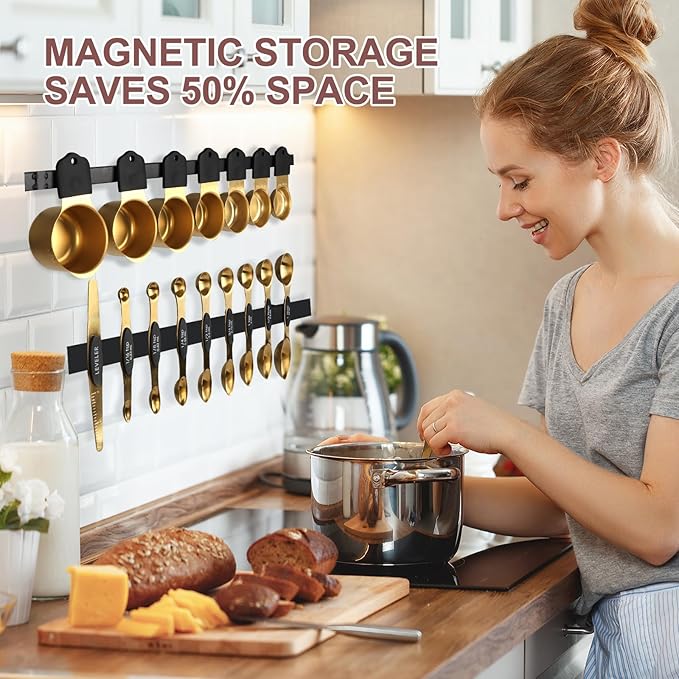 16-Piece Stainless Steel Measuring Cups and Spoons Set, Strong Magnetic Nesting