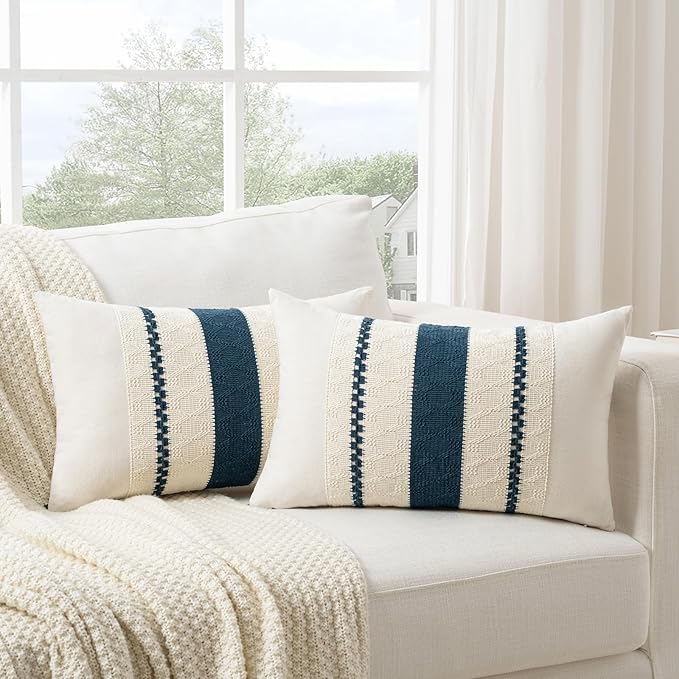 Fancy Homi Set of 1 Boho Teal Lumbar Decorative Throw Pillow Cover 12x20 Inch - Image 2