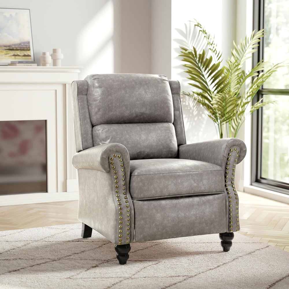 Recliner Chair, Modern Pushback Armchair, Grey, Set of 1