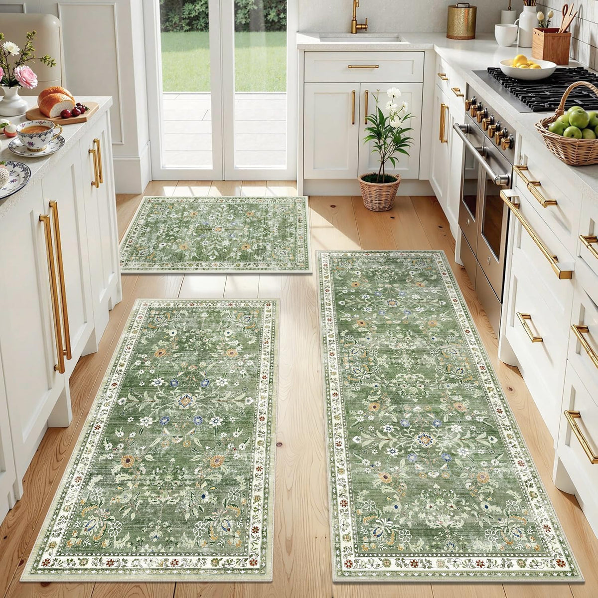 Yamaziot Washable Kitchen Rug Set of 3 – Non Slip Boho Floral Hallway Runner Rug