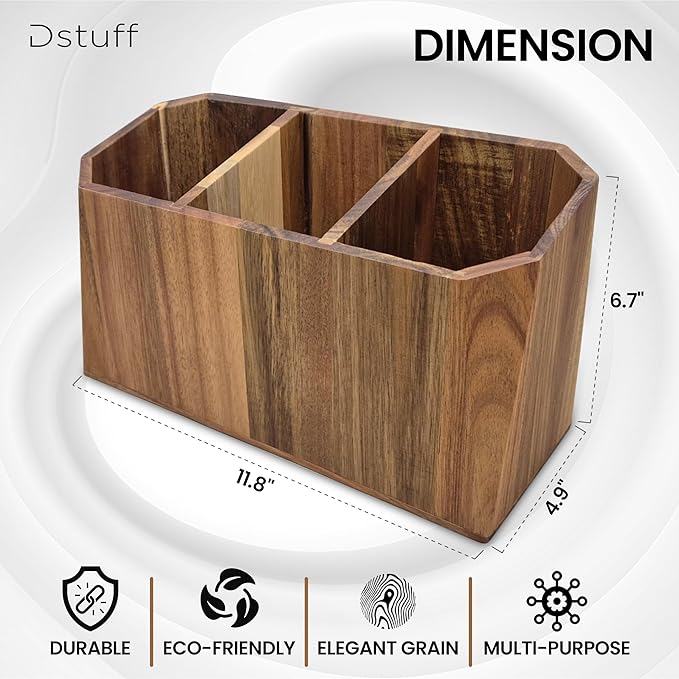Large Kitchen Utensil Holder for Countertop – Acacia Wood Utensil Organizer - Image 2