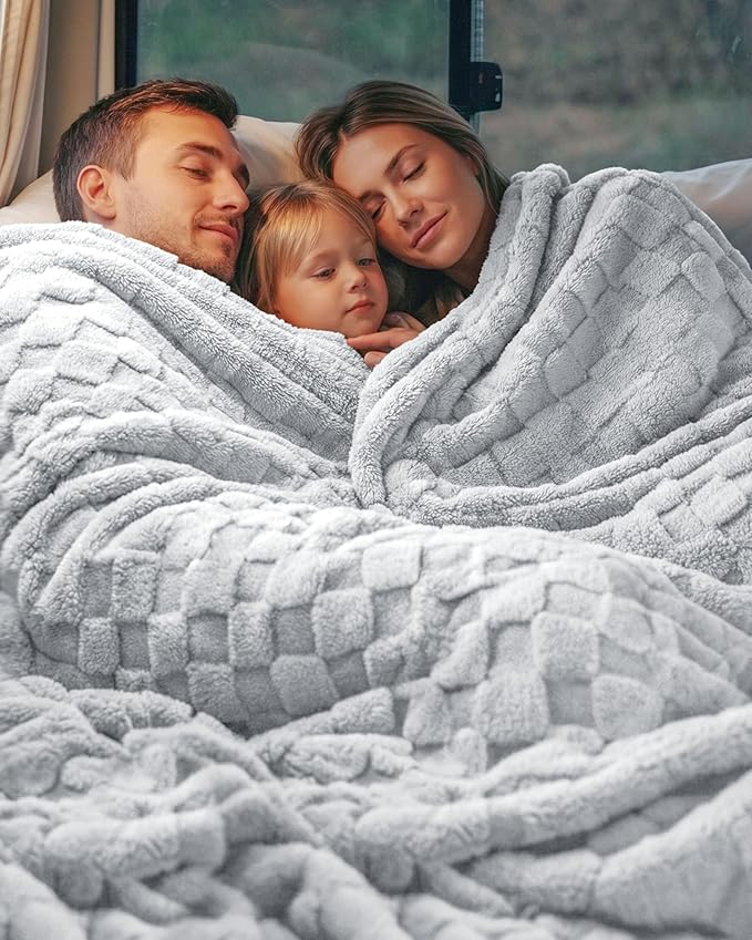 Utopia Bedding Cool Grey Checkered Fleece Twin Blanket - Image 7