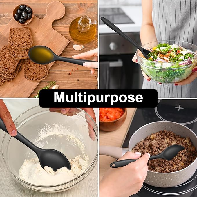 E-far Silicone Cooking Spoon Set of 2, Heat Resistant Kitchen Spoons Utensils - Image 6