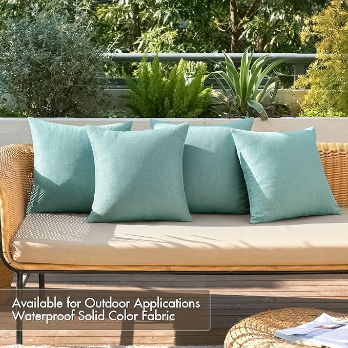 MIULEE Pack of 4 Decorative Outdoor Throw Pillow Covers Linen Waterproof Pillow - Image 2