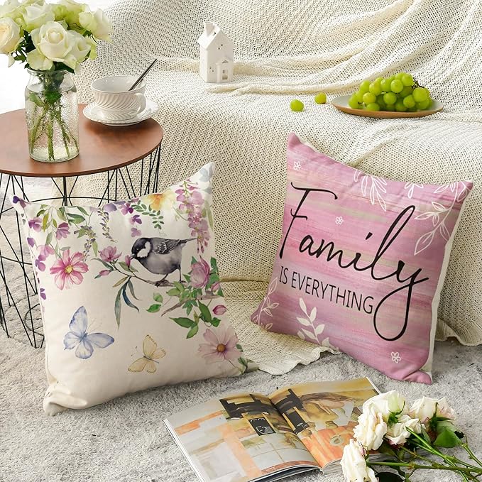 AVOIN colorlife Spring Saying Flowers Butterfly Pink Throw Pillow Covers - Image 4