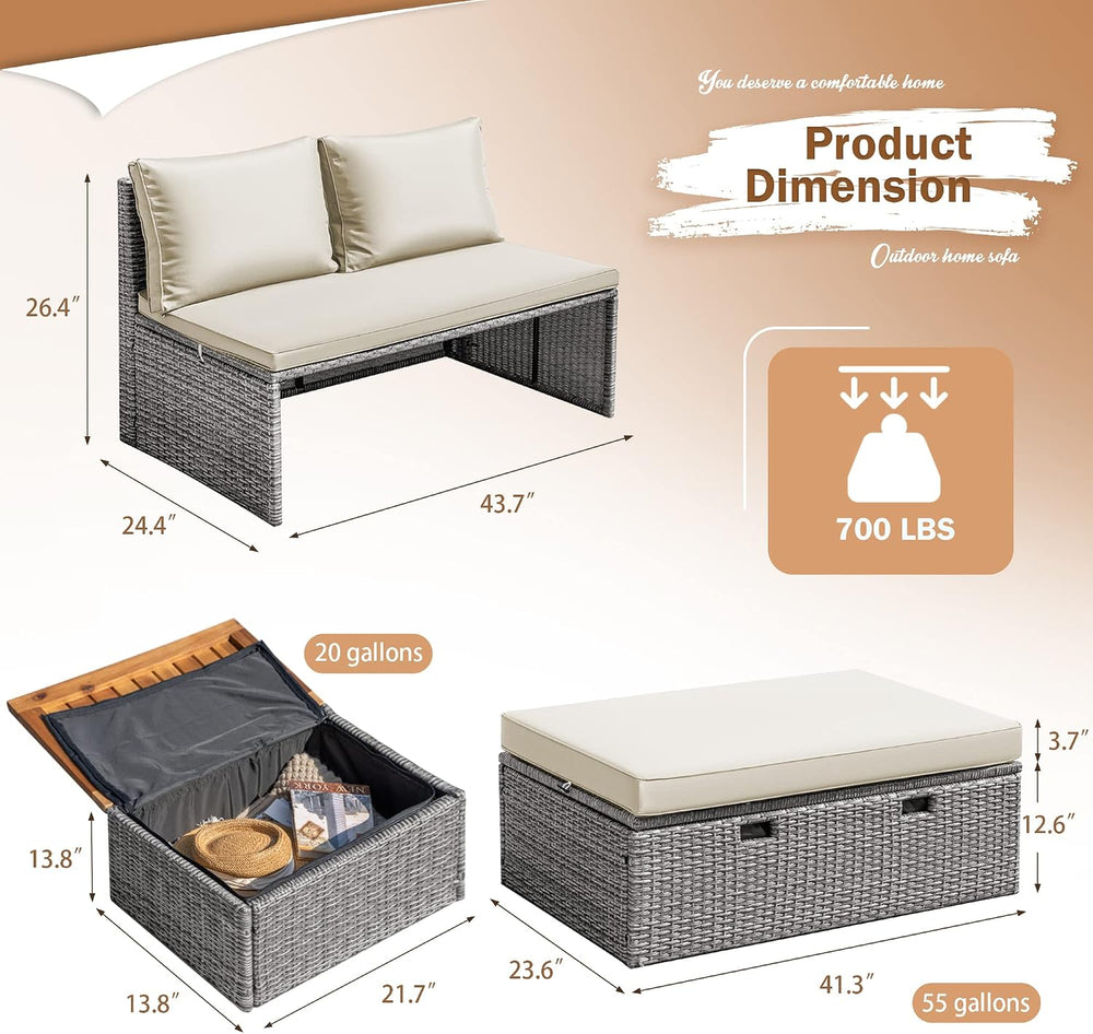 Devoko Outdoor Daybed Set Patio Day Bed,Rattan Lounge Bed