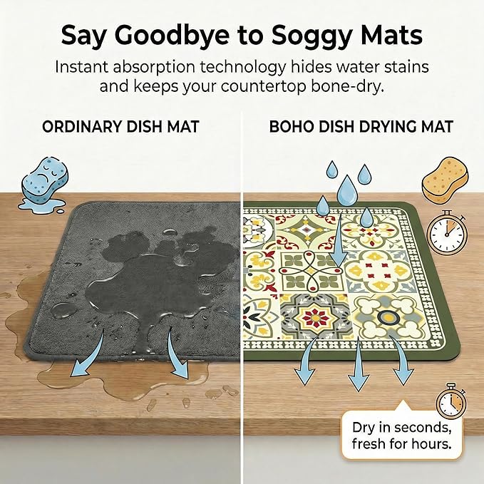 Boho Dish Drying Mat for Kitchen Counter - Image 4