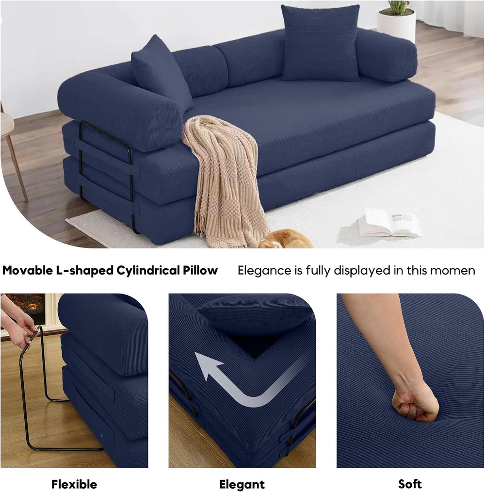 78" Convertible Futon Sofa Bed, Boneless Couches for Living Room, Blue