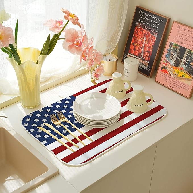 Memorial Day Dish Drying Mats 18x24 Independence Day Red American Flag Striped - Image 5