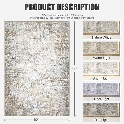 5x7 Area Rug Living Room Rug: Washable Modern Abstract Soft Thin Rug Indoor - Image 2
