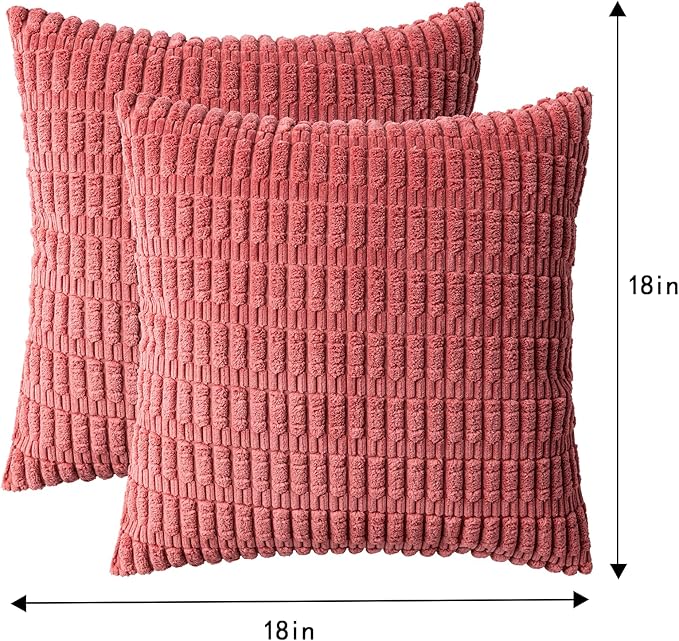 Pack of 2 Corduroy Decorative Throw Pillow Covers 18x18 InchSoft Boho Striped - Image 7