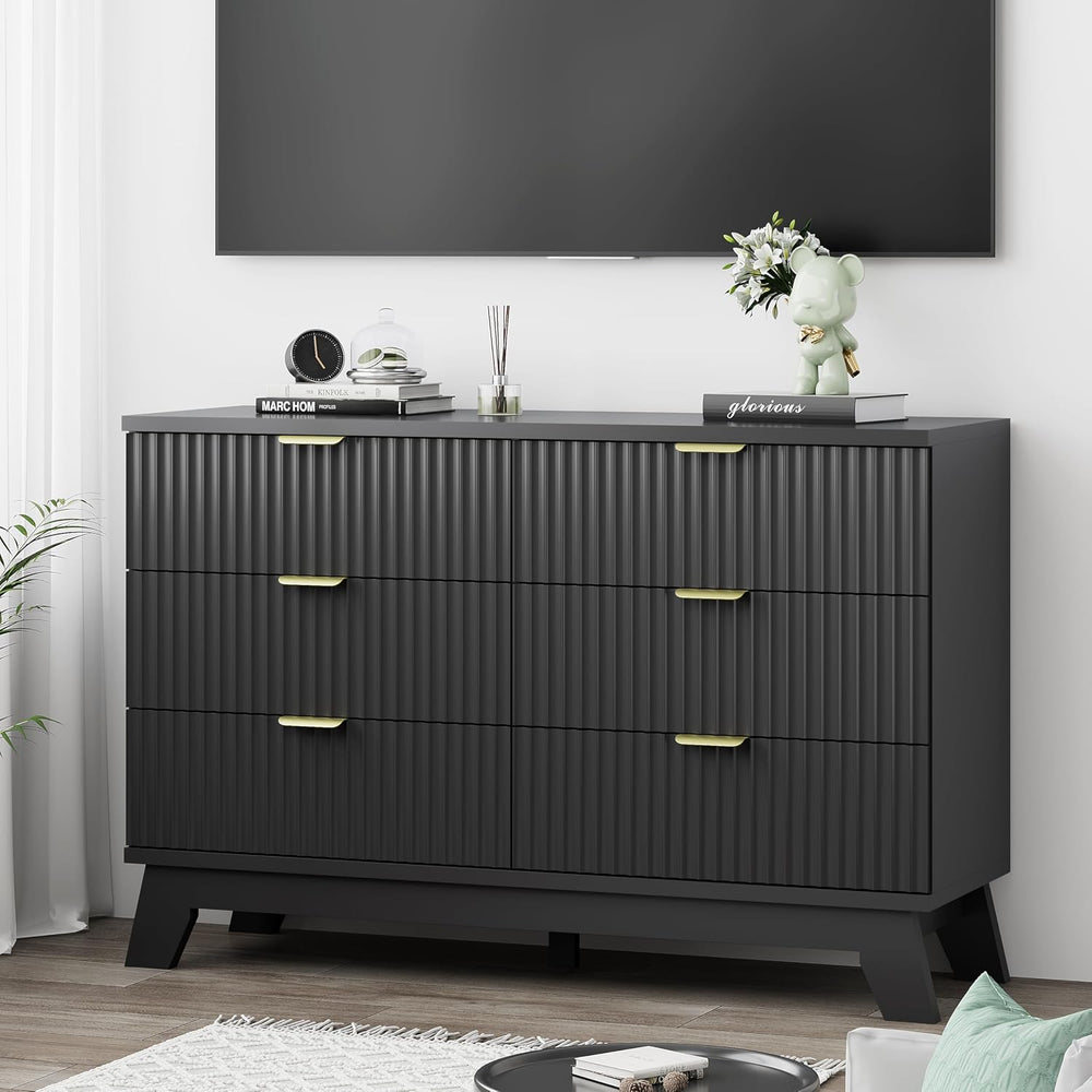 Fluted Dresser for Bedroom with 6 Drawers, 48" Wide Wooden Chest of Draw...